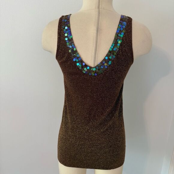 Necessary Objects Vintage Brown Knit Sequin Front V-Neck Sleeveless Top Medium - Picture 4 of 7
